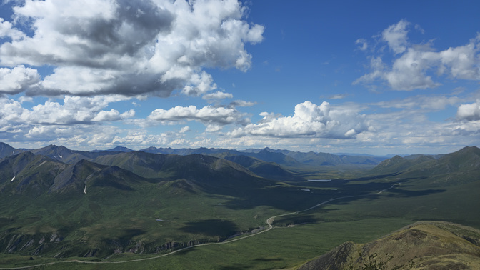 Expansive view of the highway from Mt. Goldensides, Tombstone Territorial Park